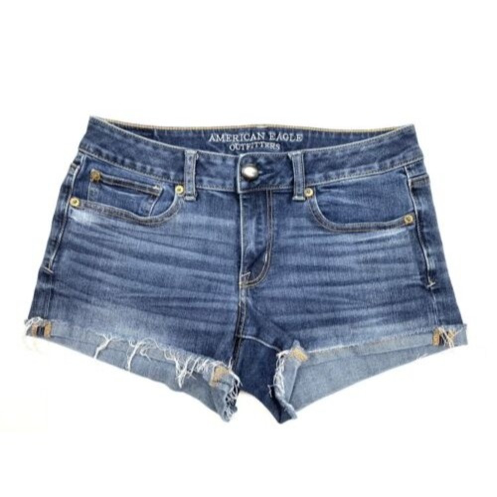 American Eagle Outfitters Shorts Women 8 Blue Denim Cut Off Zips Super Stretch